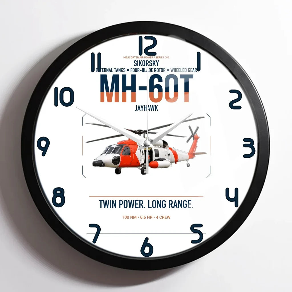 Sikorsky MH-60T Jayhawk design on white framed wall clock