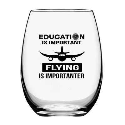 Flying is Importanter Water & Drink aviation design on water glass, crystal-clear premium glassware.