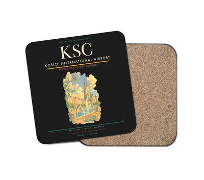 Košice International Airport (KSC) design on black 1 piece coaster