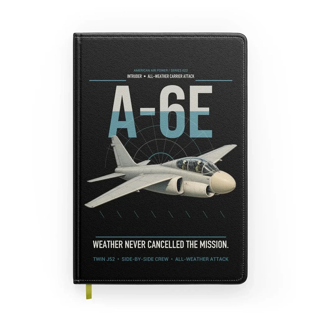 A-6E Intruder design on black notebook