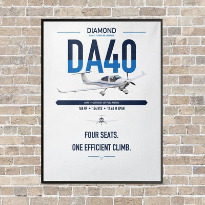 Diamond DA40 vertical canvas print - framed - white background