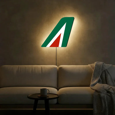 Alitalia Airlines aviation design on durable metal with LED aircraft tail wall art.