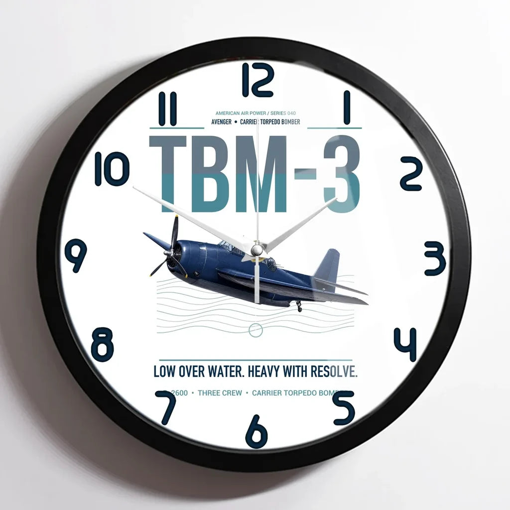 TBM-3 Avenger design on white framed wall clock