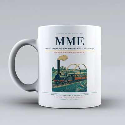 Teesside International Airport (MME) airport code design on white ceramic mug
