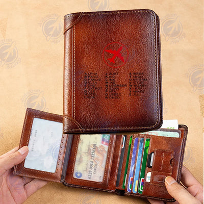 Aviation Alphabet 2 aviation design leather wallet, leather construction.