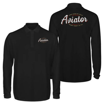 Aviator - Dont Make Me Walk Long Sleeve Polo T-Shirts (Double-Side) aviation design printed on soft cotton long-sleeve double.