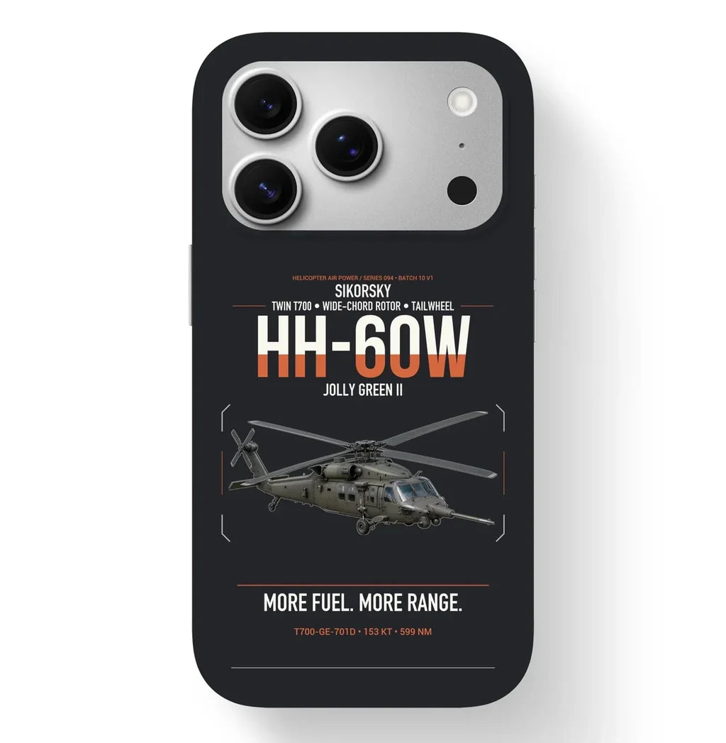 Sikorsky HH-60W Jolly Green II design on black magsafe iphone case, for iPhone 17 Pro