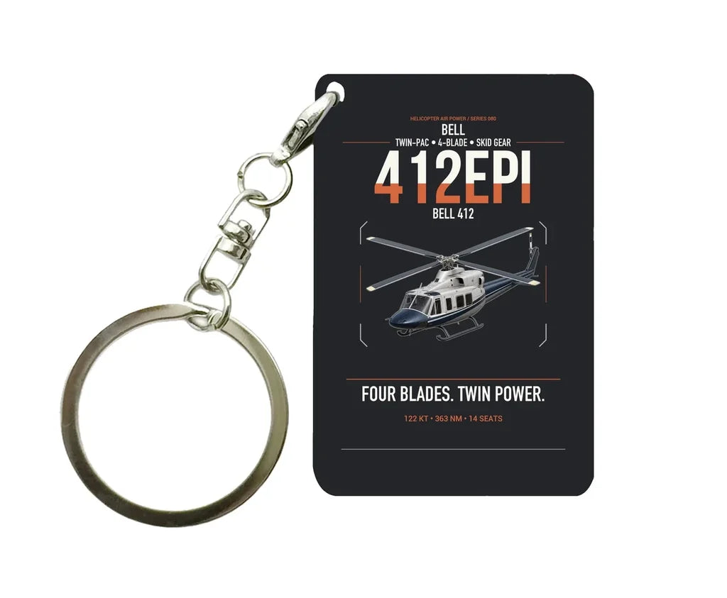 Bell 412EPI design on black designed key chain, double-side print
