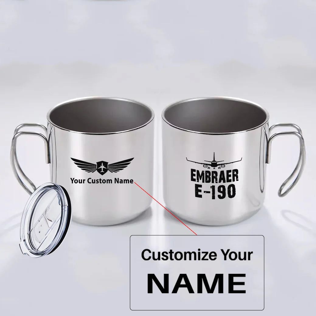 Embraer E-190 & Plane aviation design on portable mug, vacuum-insulated double-wall.