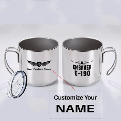 Embraer E-190 & Plane aviation design on portable mug, vacuum-insulated double-wall.
