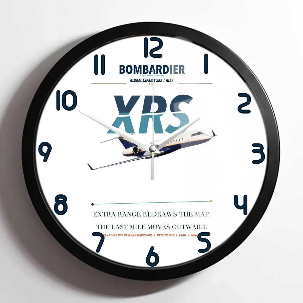 Bombardier Global Express XRS design on white framed wall clock