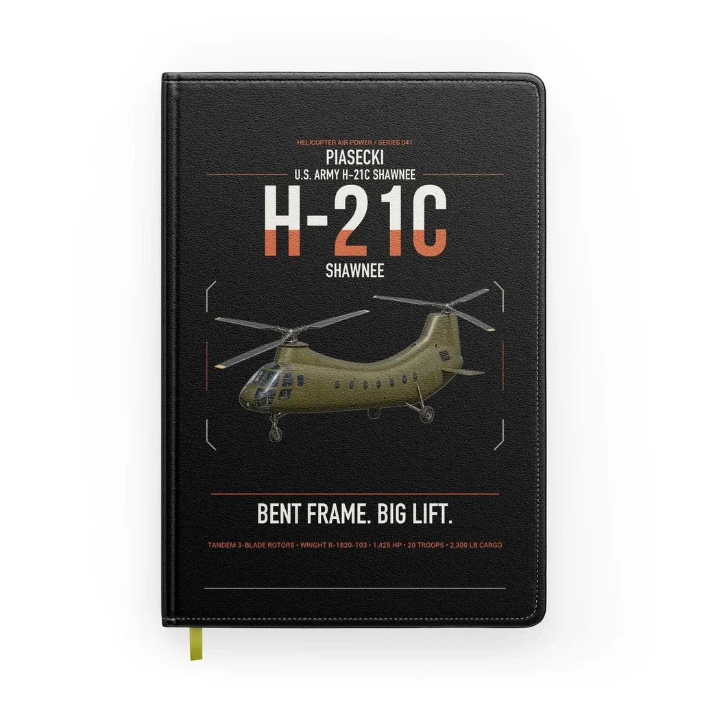 Piasecki H-21C Shawnee design on black notebook