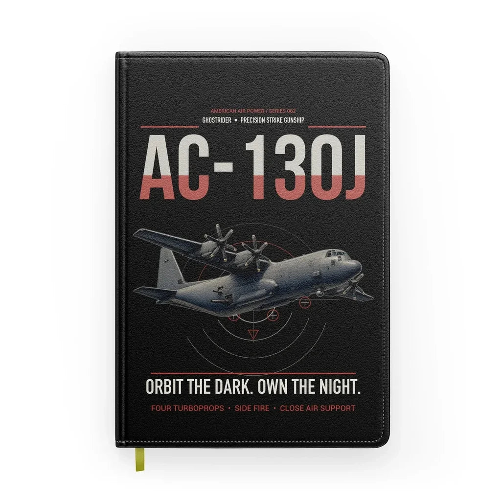 AC-130J Ghostrider design on black notebook
