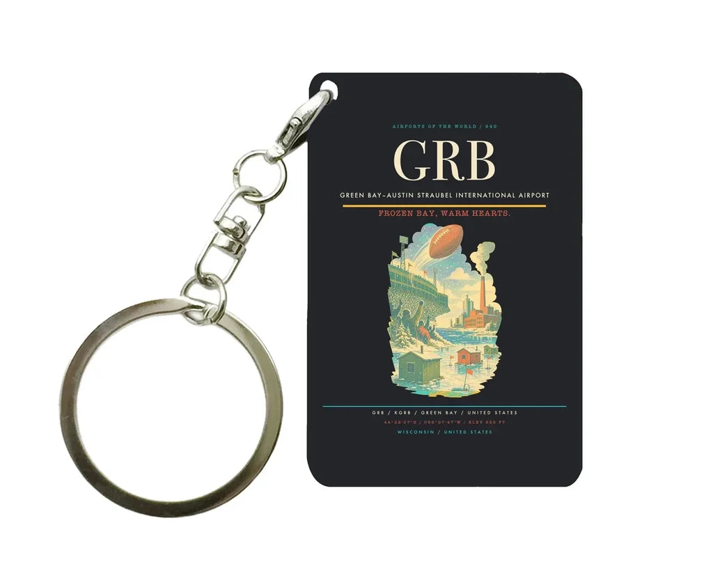 Green Bay–Austin Straubel International Airport (GRB) design on black key chain