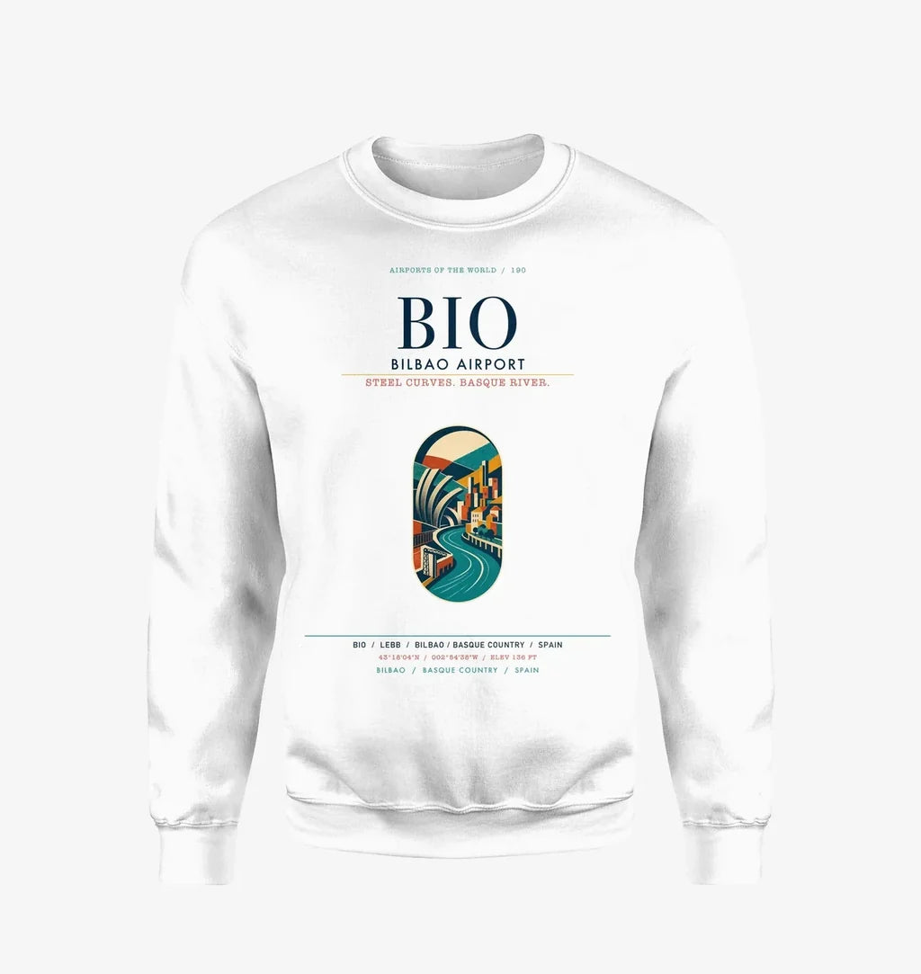 Bilbao Airport (BIO) design on white sweatshirt