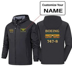 Retro Boeing 747-8 Rain Jackets & Windbreakers