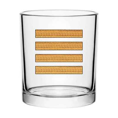 Golden Pilot Epaulettes (4 Lines) aviation design on whiskey glass, special-edition crystal cut.