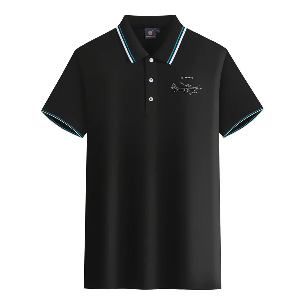 How Planes Fly aviation design printed on soft cotton stylish polo shirt.