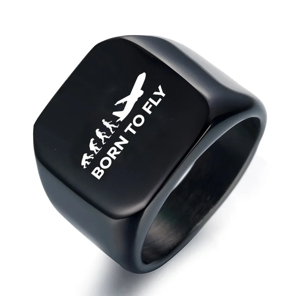 Born To Fly aviation ring in stainless steel.