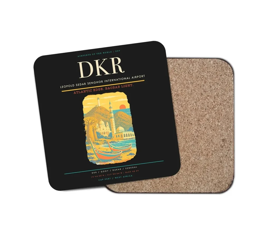 Leopold Sedar Senghor International Airport (DKR) design on black 1 piece coaster