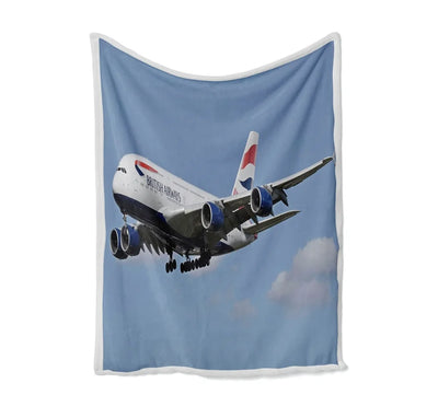 Landing British Airways A380 Bed Blankets & aviation print on soft fleece blanket.