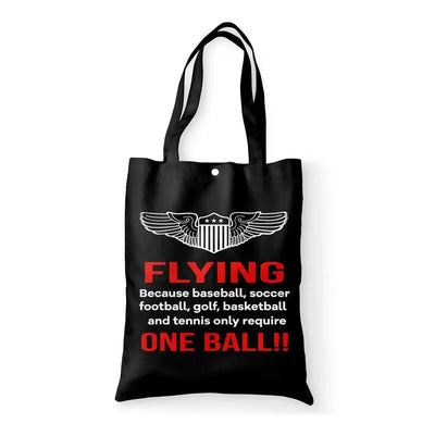 Flying One Ball aviation print tote bag, canvas.