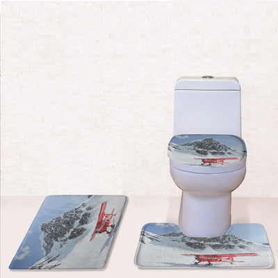 Amazing Snow Airplane Toilet Seat Cover Three-piece aviation print on soft fabric toilet seat cover set.