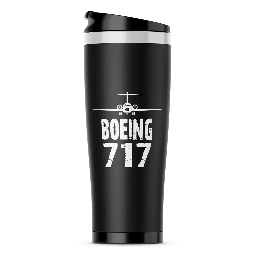 Boeing 717 & Plane aviation design on travel mug no-holder, insulated double-wall.