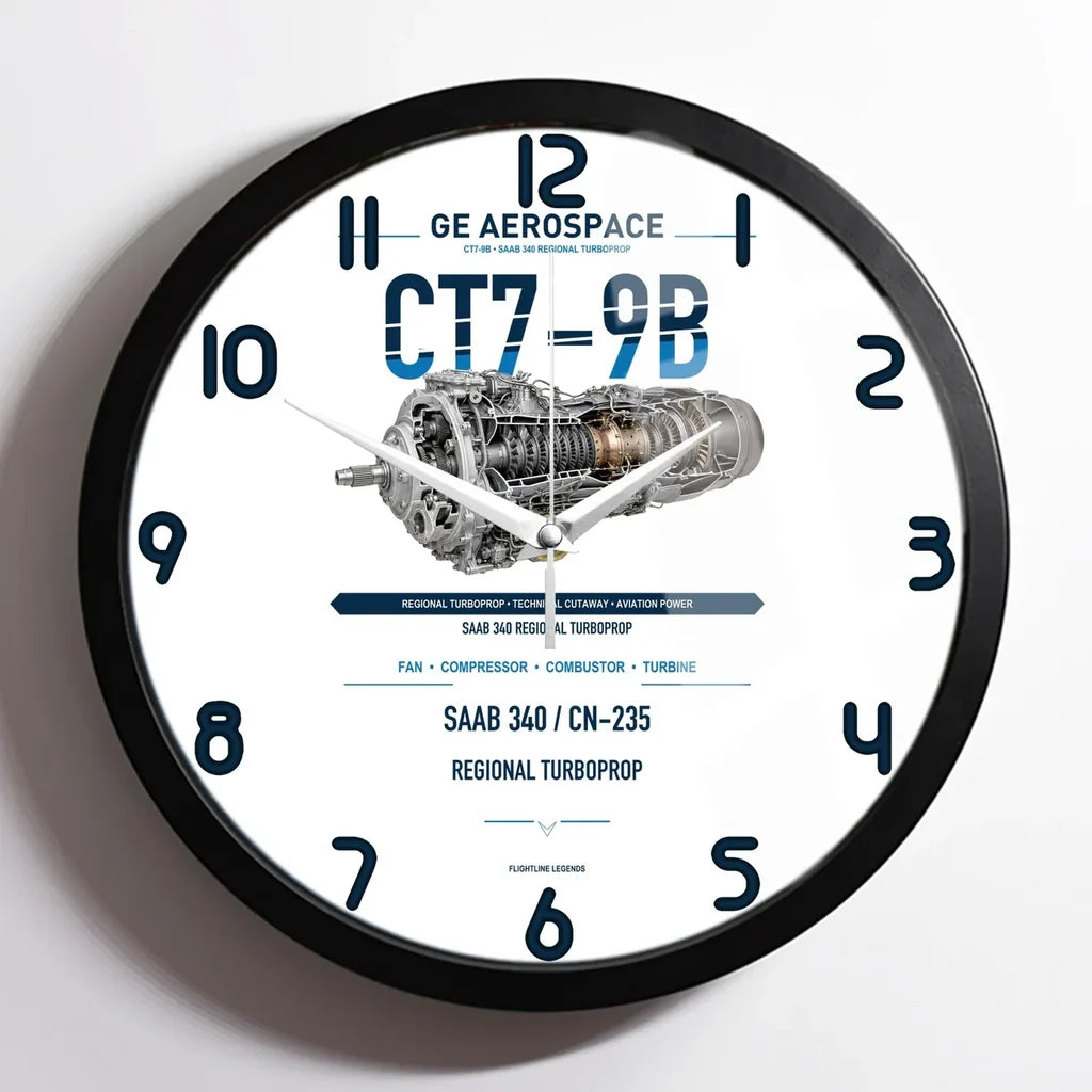 CT7-9B design on white framed wall clock