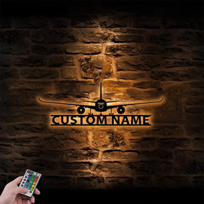 Airbus A350 Silhouette aviation design on durable metal with LED metal wall art.