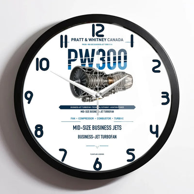 PW300 design on white framed wall clock