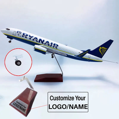 Side view of RYANAIR Airlines Boeing 737-800 737NG Airplane Model (Special 47CM) aviation LED model airplane in diecast metal.