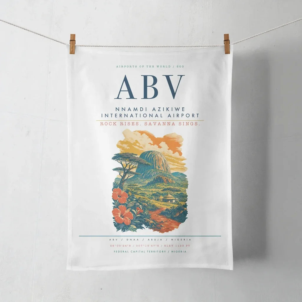 Nnamdi Azikiwe International Airport (ABV) design on white towel