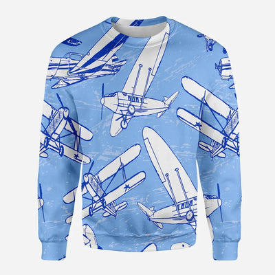 Retro & Vintage Airplanes aviation design printed on soft cotton blend 3D sweatshirt.
