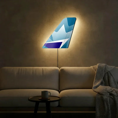 Westjet Airlines aviation design on durable metal with LED aircraft tail wall art.