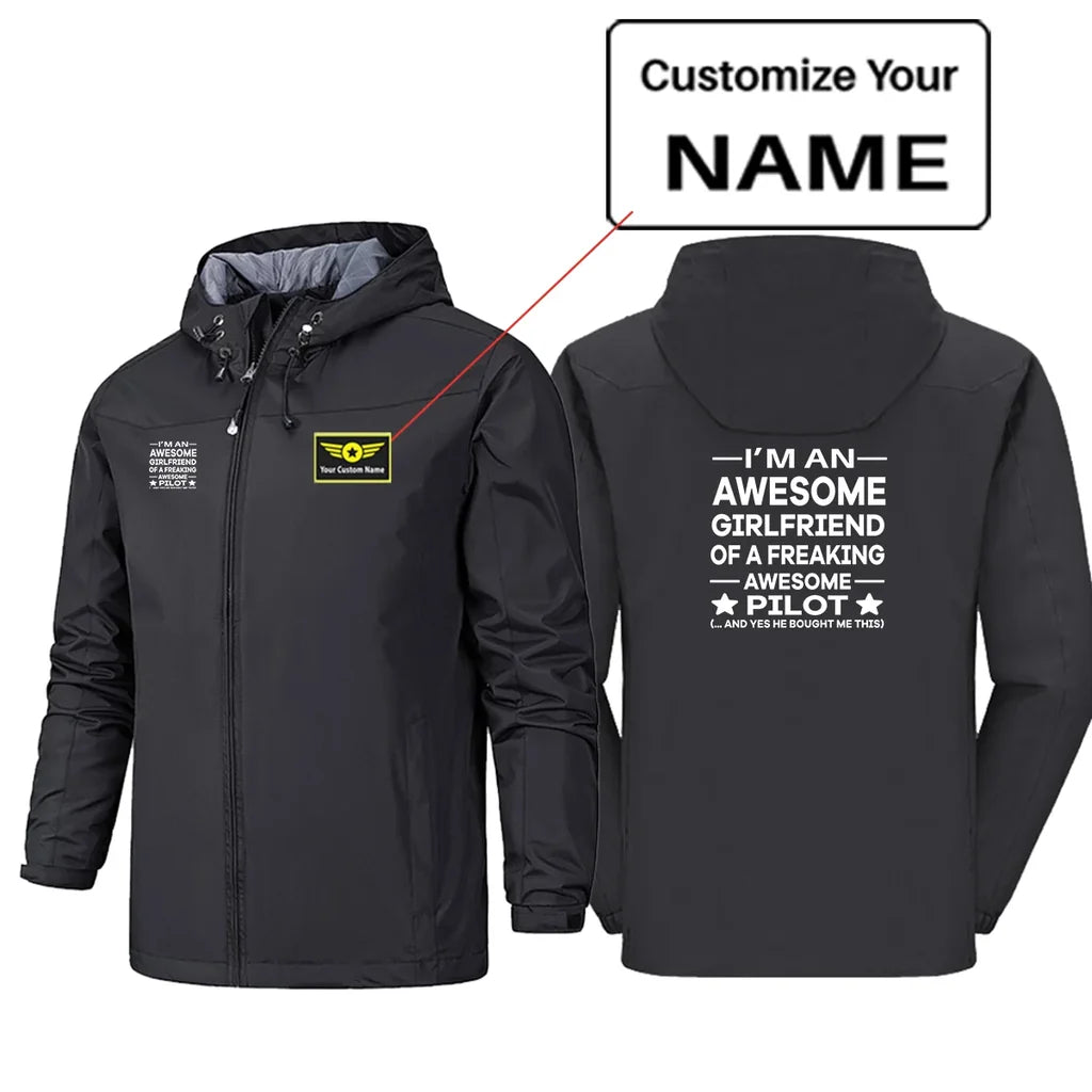 I am an Awesome Girlfriend Rain Jackets & Windbreakers aviation design printed on waterproof shell with sealed seams rain jacket.