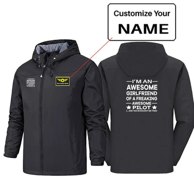 I am an Awesome Girlfriend Rain Jackets & Windbreakers aviation design printed on waterproof shell with sealed seams rain jacket.