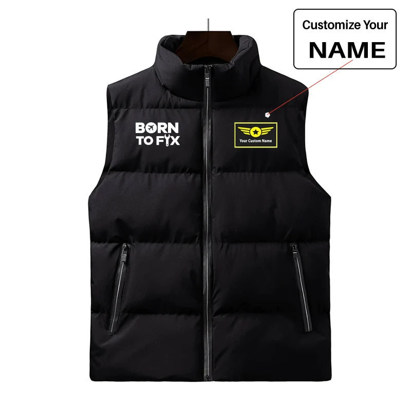 Born To Fix Airplanes aviation design printed on quilted padding with sleeveless design puffy vest.