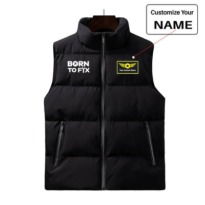 Born To Fix Airplanes aviation design printed on quilted padding with sleeveless design puffy vest.