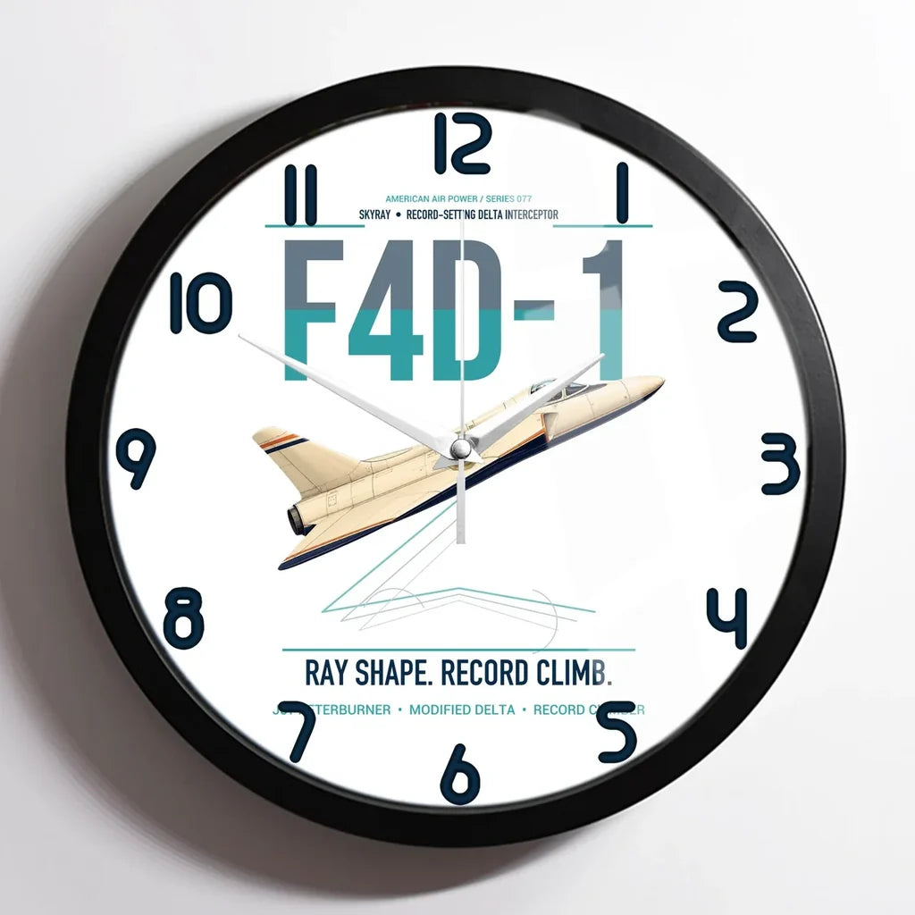 F4D-1 Skyray design on white framed wall clock