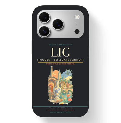 Limoges Airport (LIG) design on black iPhone 17 Pro MagSafe case