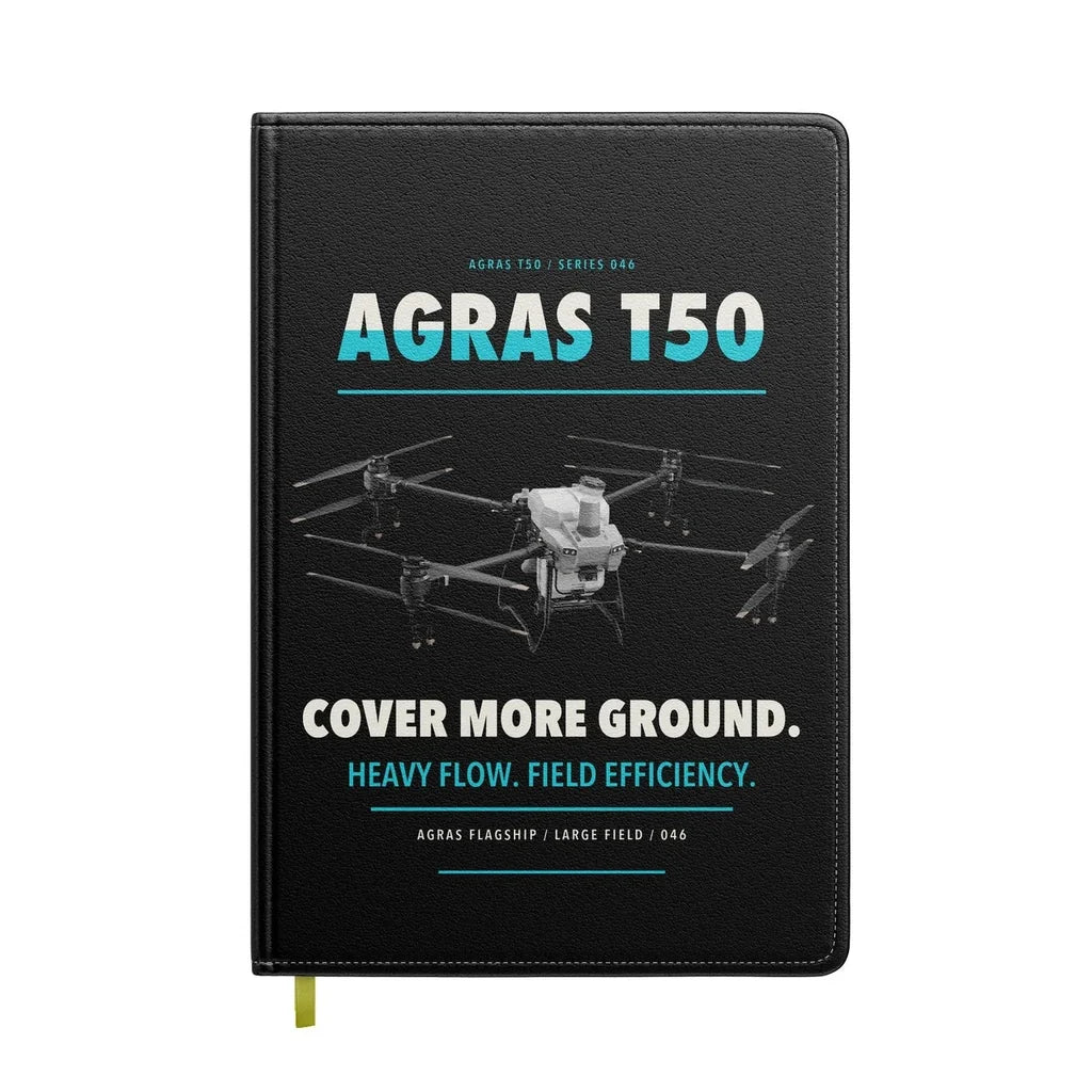 DJI Agras T50 design on black notebook