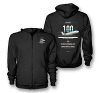 Thumbnail for Fokker 100 design on black premium zipped hoodie, double-side print