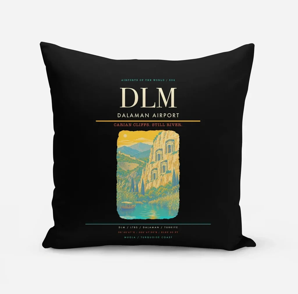 Dalaman Airport (DLM) design on black pillow