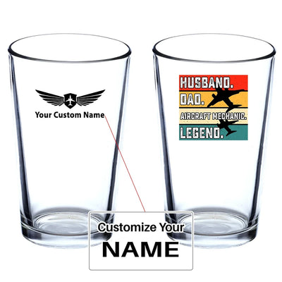 Husband & Dad & Aircraft Mechanic & Legend Beer & aviation design on beer water glass, versatile drinkware.