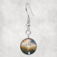 Thumbnail for Airplane Flying Over Runway aviation earrings, hypoallergenic alloy body with engraved detail.