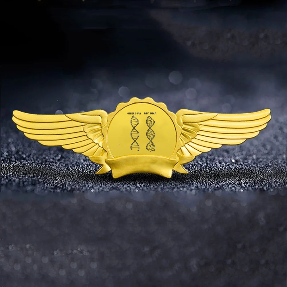 Aviation DNA aviation badge in polished metal.