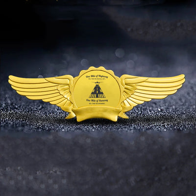 One Mile of Runway Will Take you Anywhere aviation badge in polished metal.