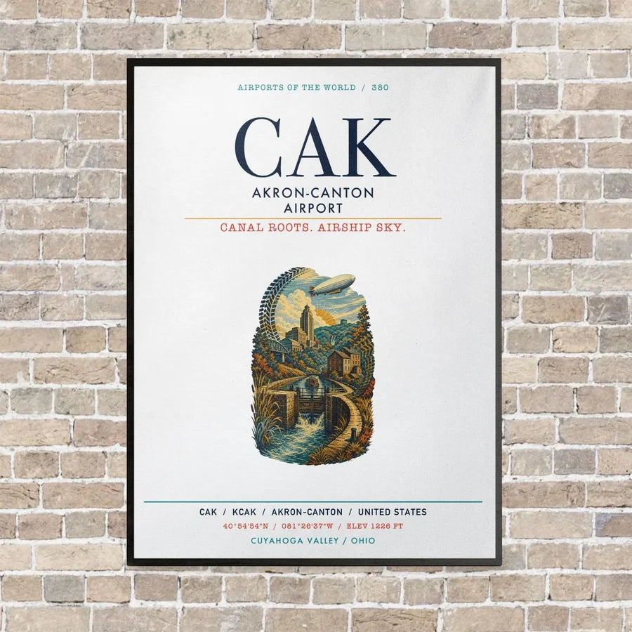 Akron-Canton Airport CAK vertical canvas print - framed - white background