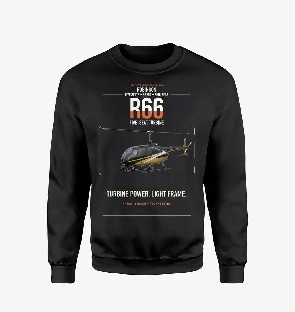 Robinson R66 design on black sweatshirt